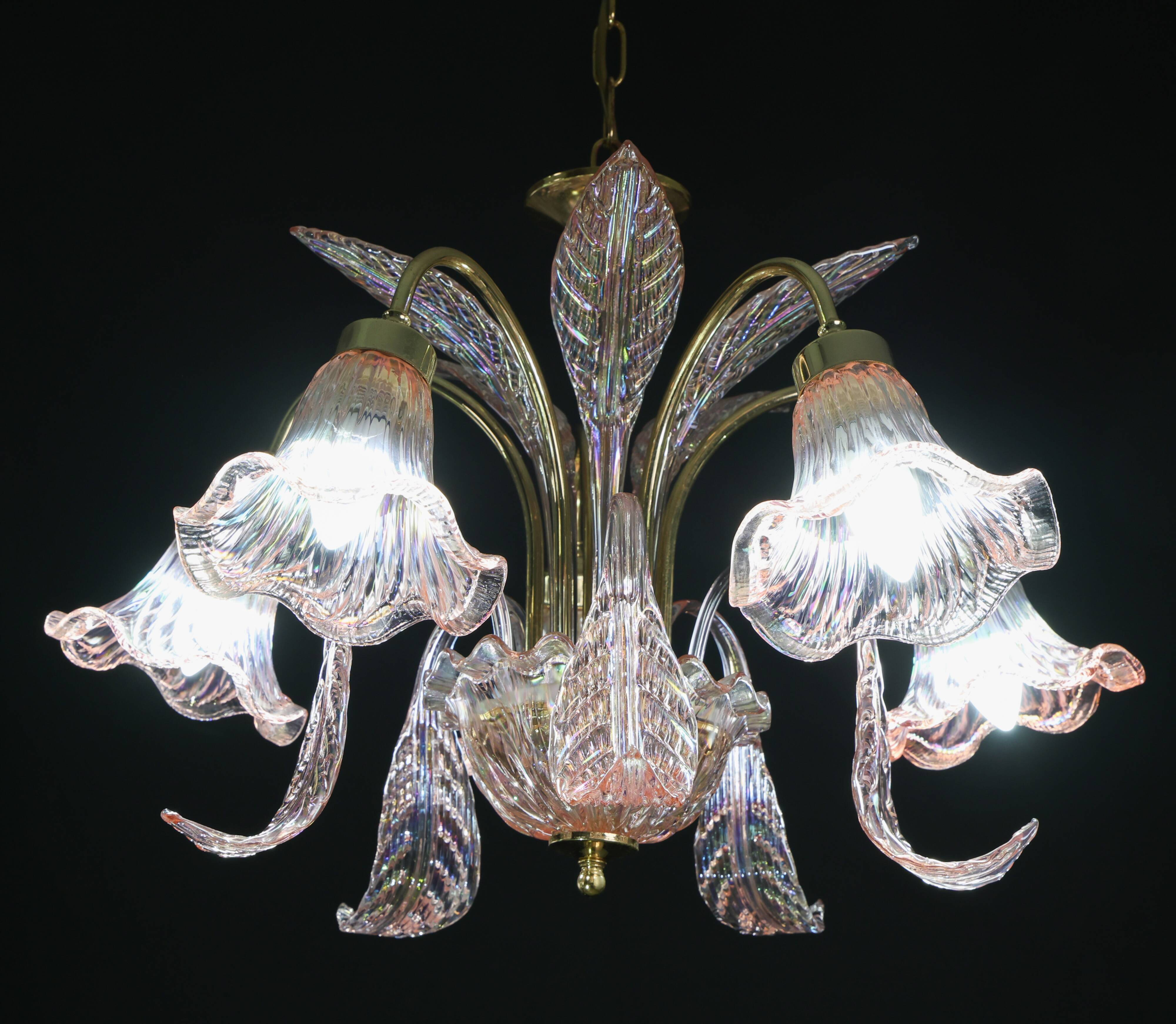 Liz Taylor, Iridiscent Pink Murano Glass Chandelier, 1980s