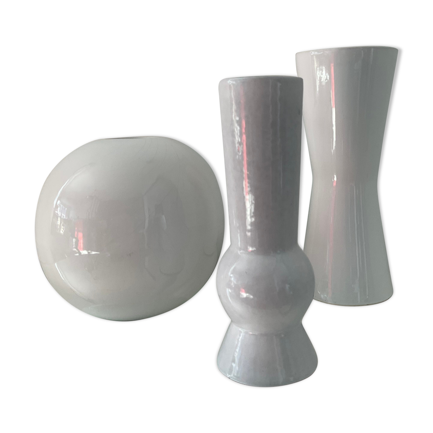 Trio of vintage ceramic vases white 60s-70s