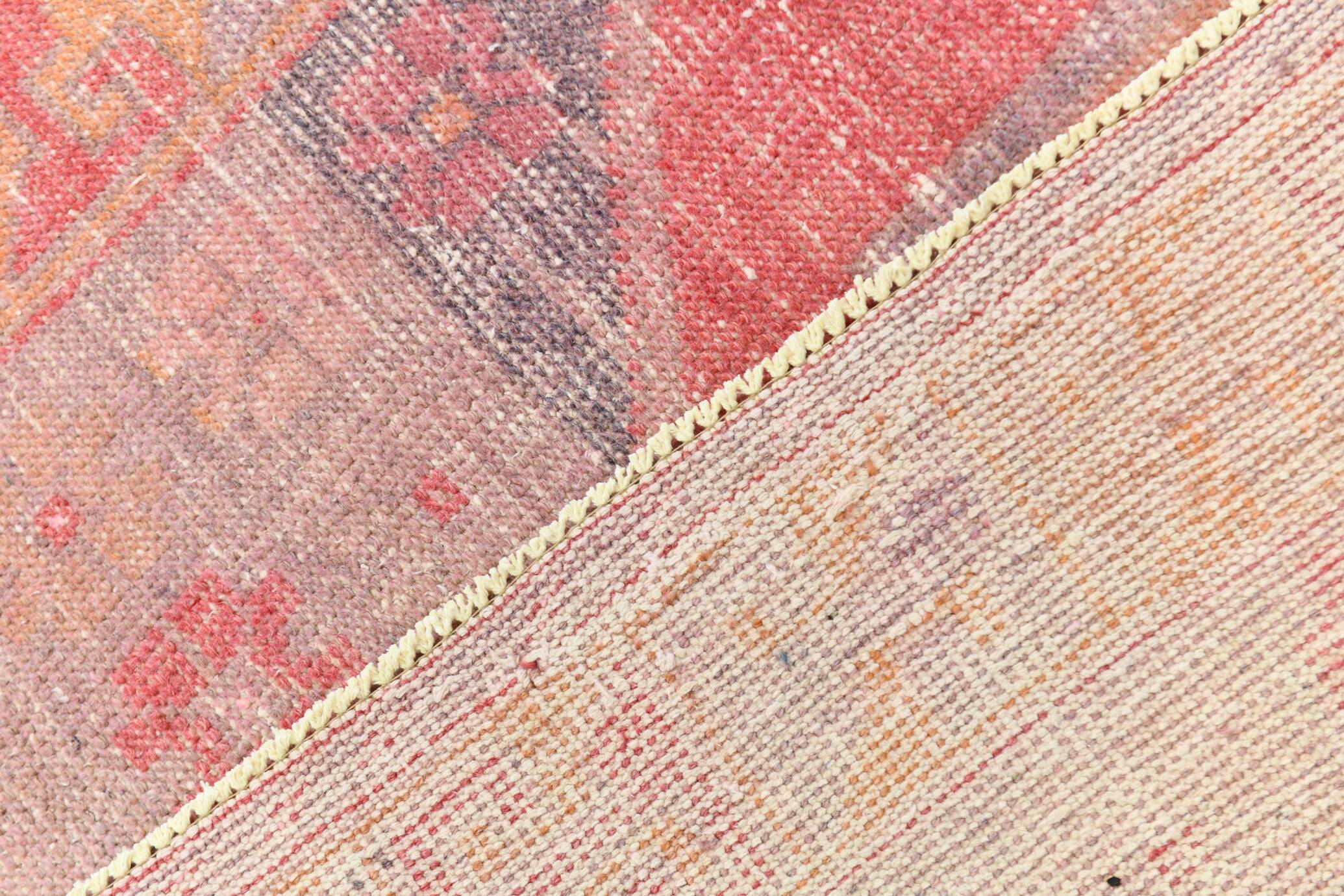 4x7 Vintage Pale Red Geometric Turkish Rug, 117x228Cm