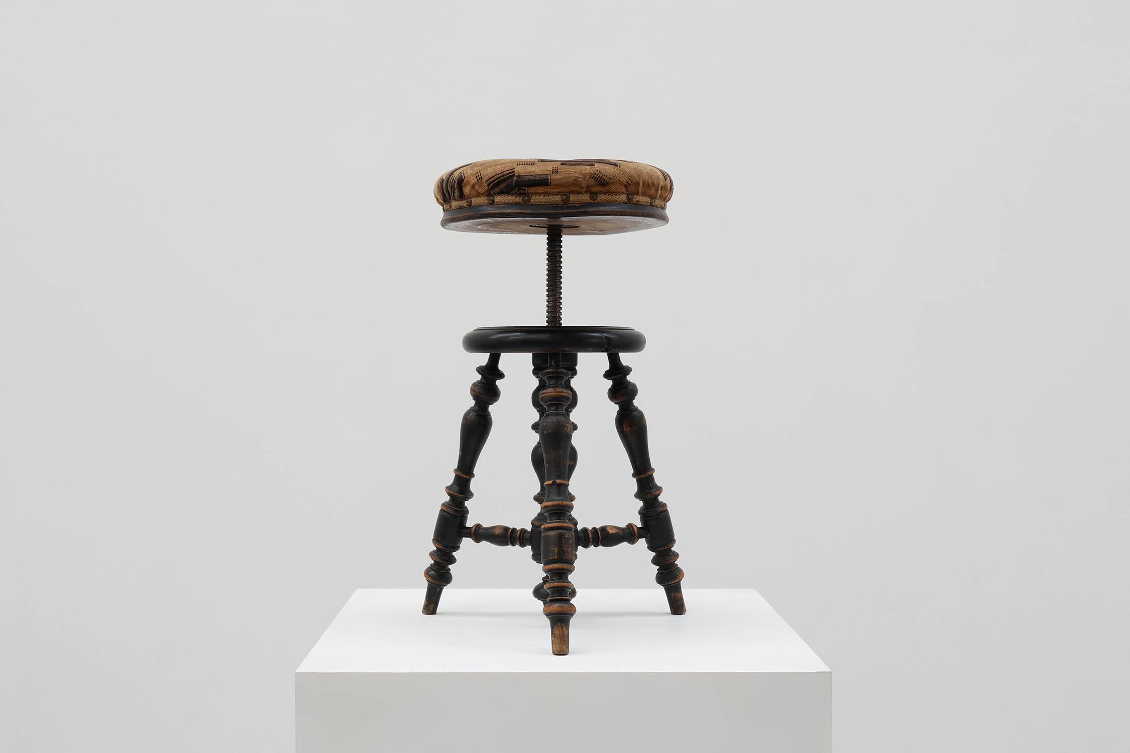 Art Deco adjustable piano stool with original upholstery, France 1920s