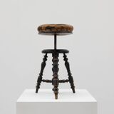 Art Deco adjustable piano stool with original upholstery, France 1920s