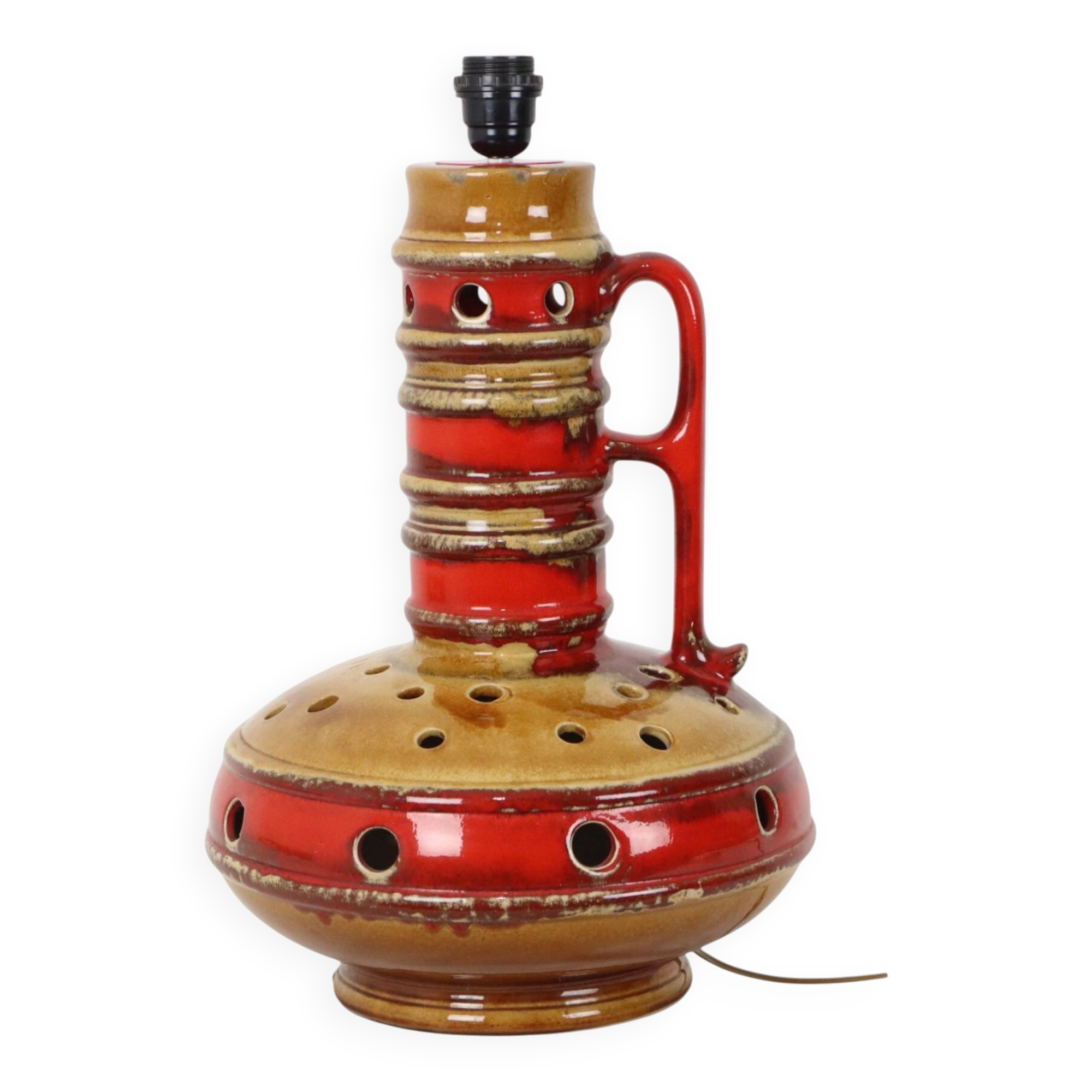 Large Red and Yellow Ceramic Lamp Base, Kil, Scandinavia, 51 cm