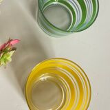 Pair of VINTAGE Silkscreened Glass Plant Pots