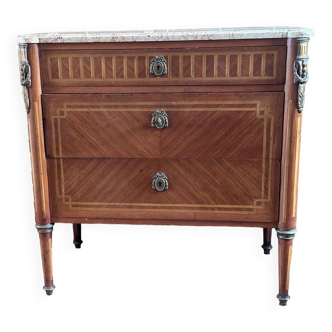 Louis XVI style chest of drawers, spinning top legs - transition style marquetry