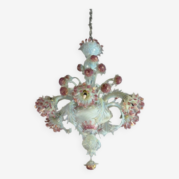 Venetian Chandelier In Blue And Red Murano Glass Circa 1930