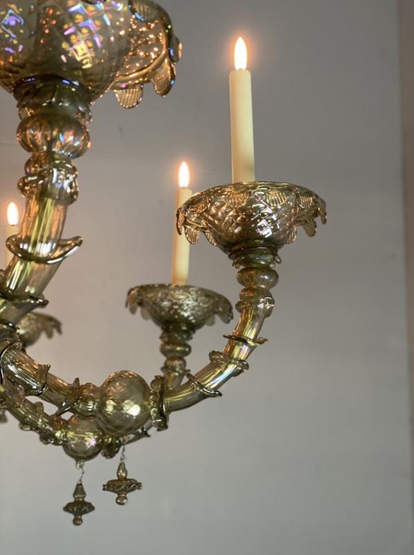 Rezzonico Venetian Lustre In Murano Glass Mordoré With Green Reflections, 10 Bras Of Light