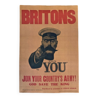 “Lord Kitchener Want You” 1914 print by artist Alfred Leete