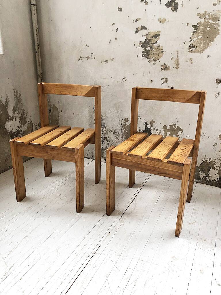 Duo of les arcs mountain pine chairs