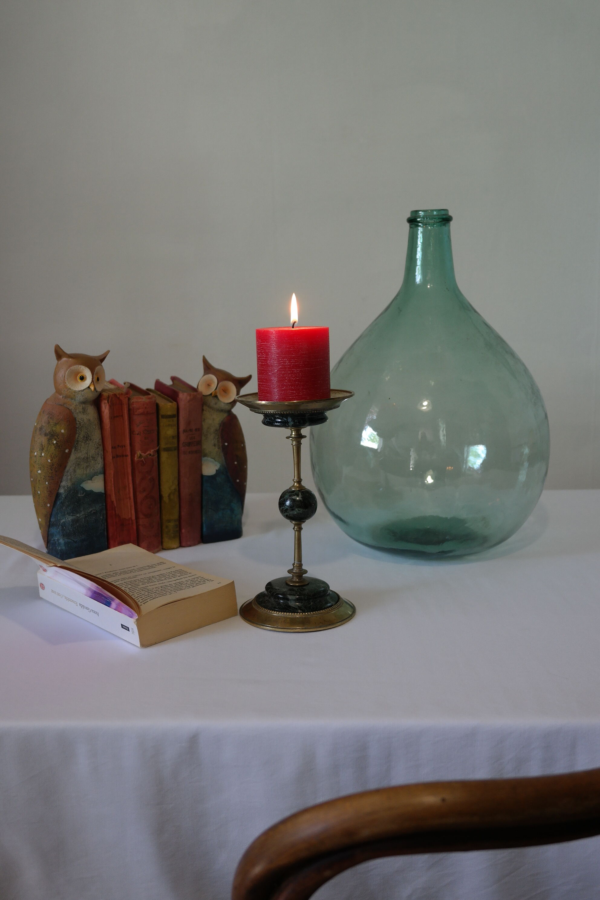 Brass and green marble candlestick
