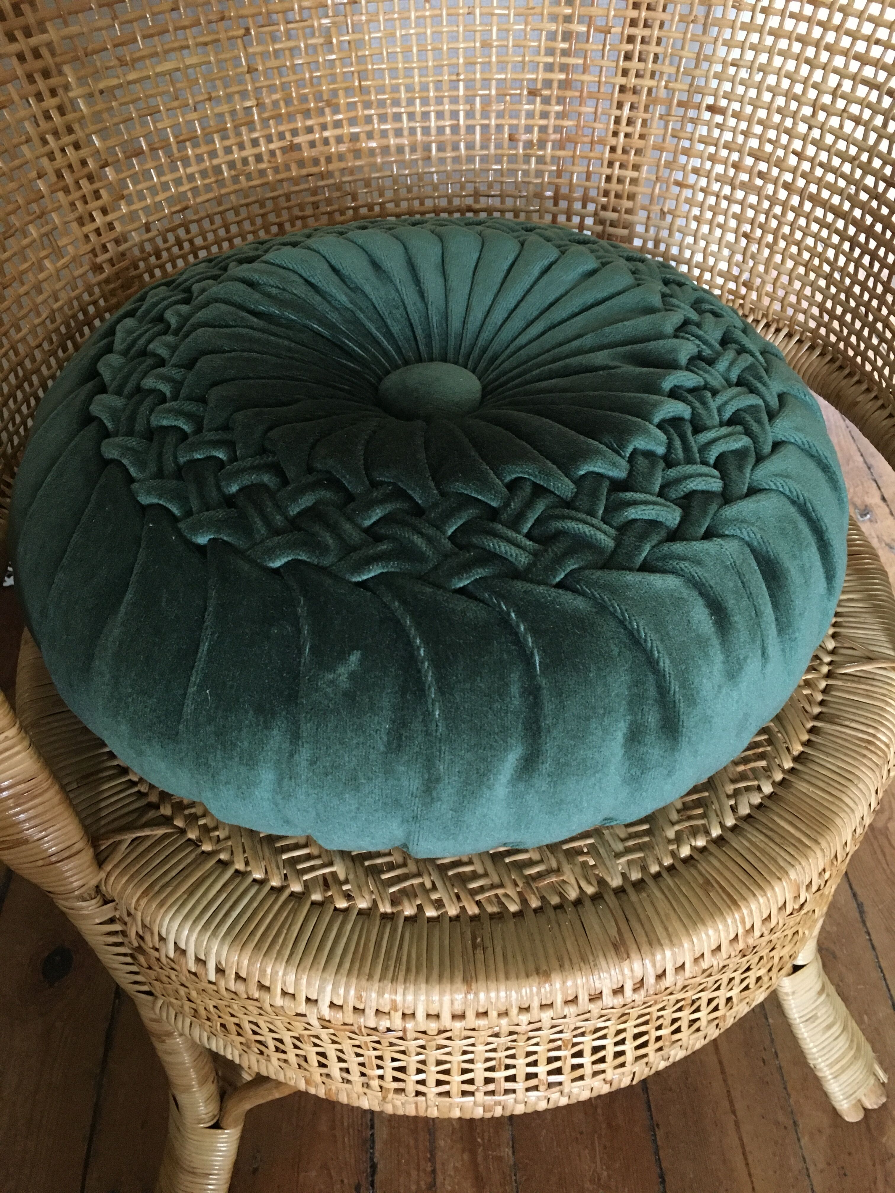 Vintage bottle green velvet round cushion