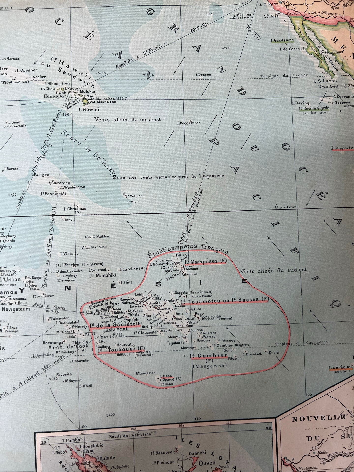 Carte ancienne Océanie 69x48cm