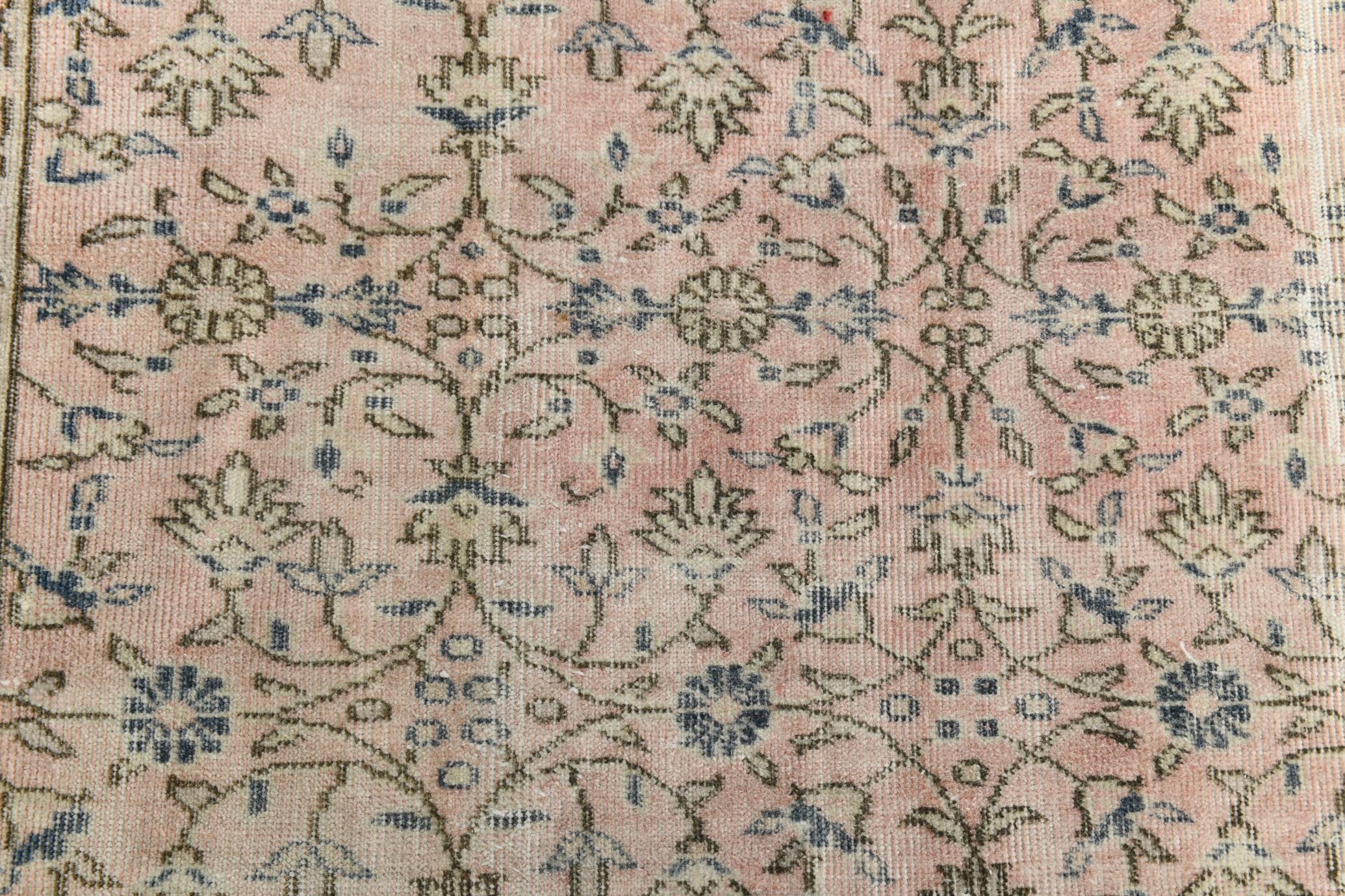 Light Pink & Blue Floral Turkish Vintage Rug, 155x248Cm