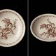 Gien earthenware plates with thistle decoration, set of 6.