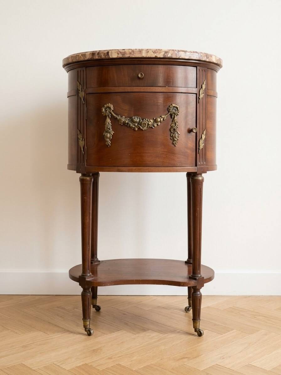 Louis XV bedside table in wood and marble