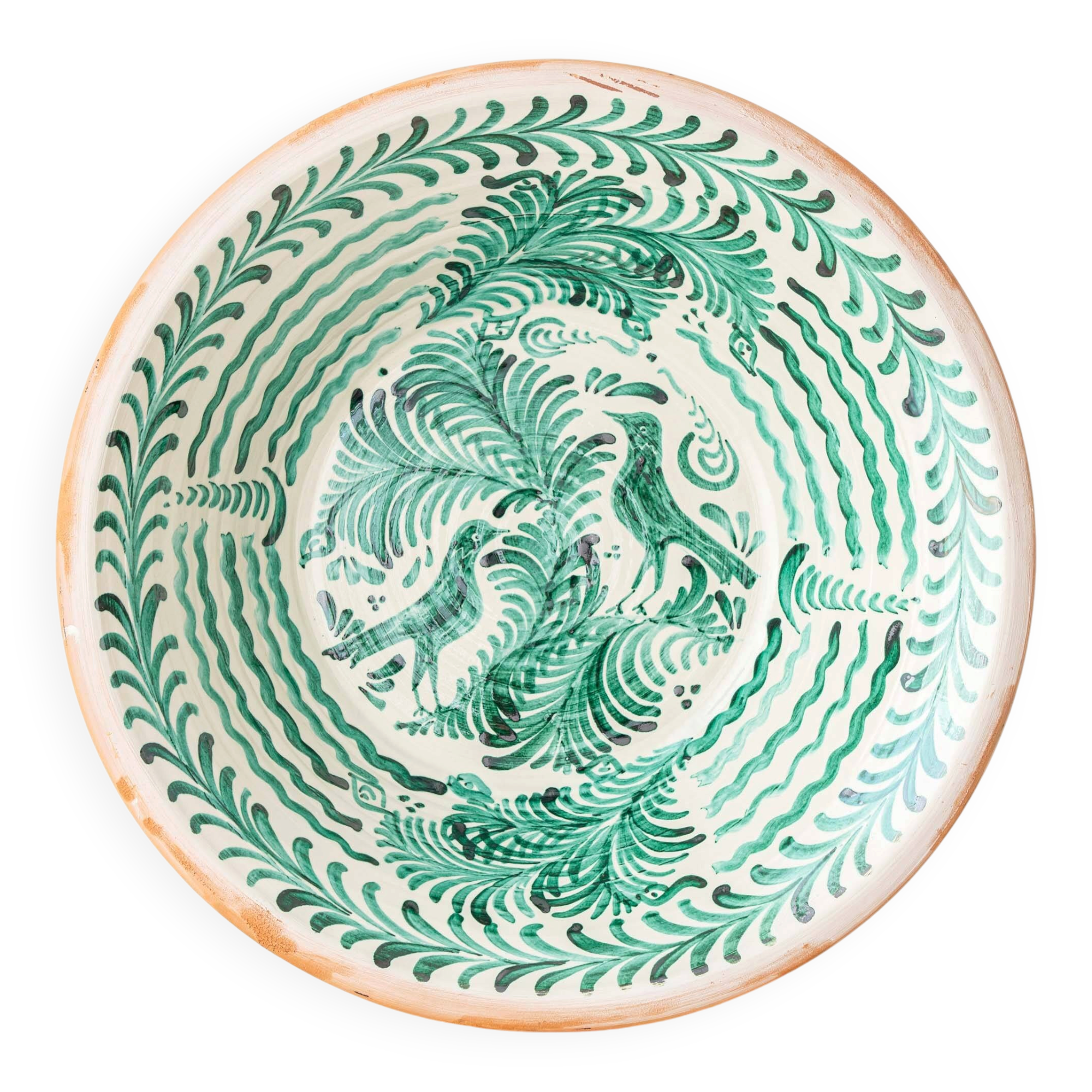 Spanish Revival Lebrillo Ceramic Bowl, Hand-Painted Granada Pottery, Bird