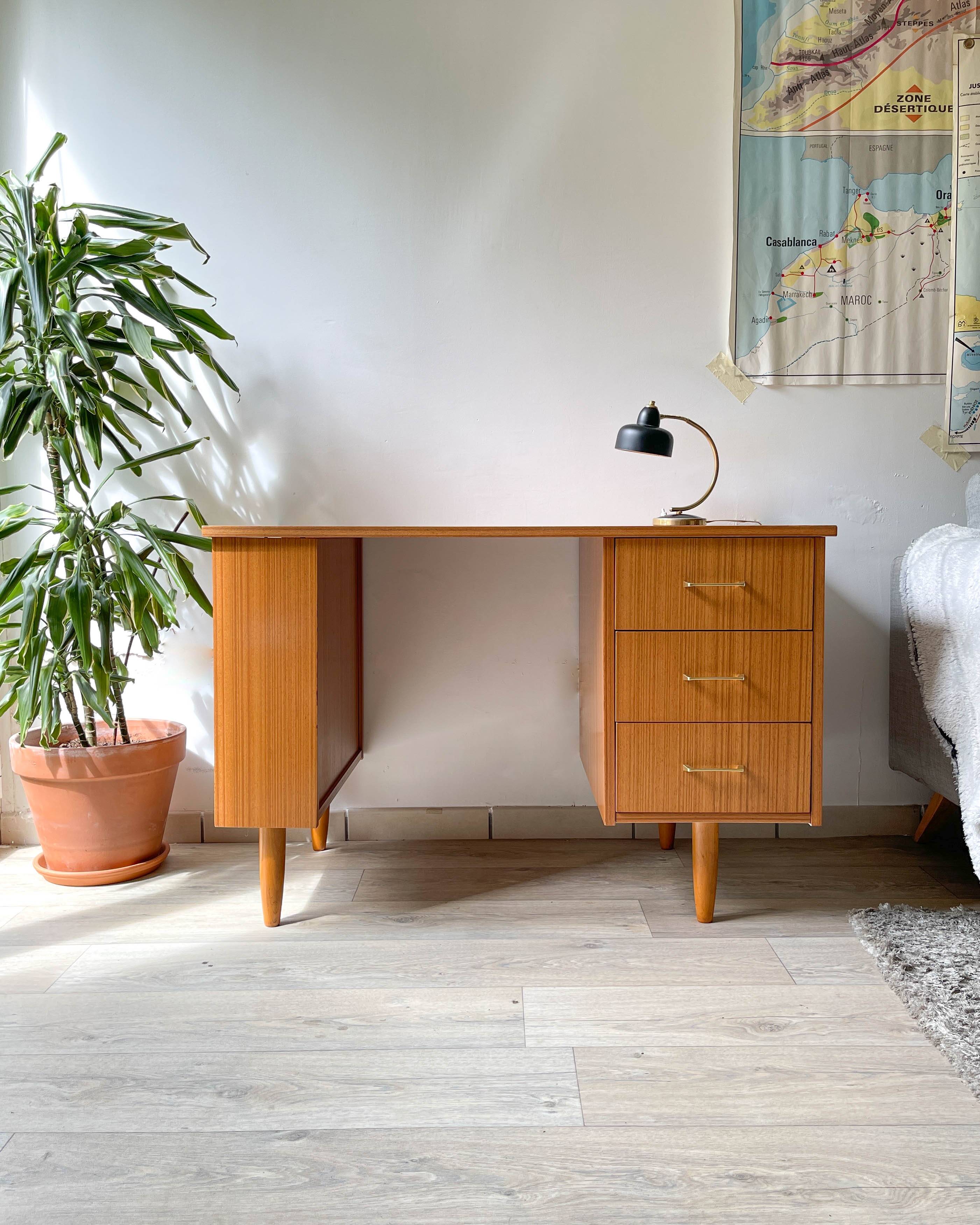Vintage Scandinavian Formica Desk with 3 Drawers from the 70s