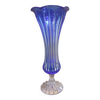 Vase Soliflore En Cristal Taillé Bleu Cobalt
