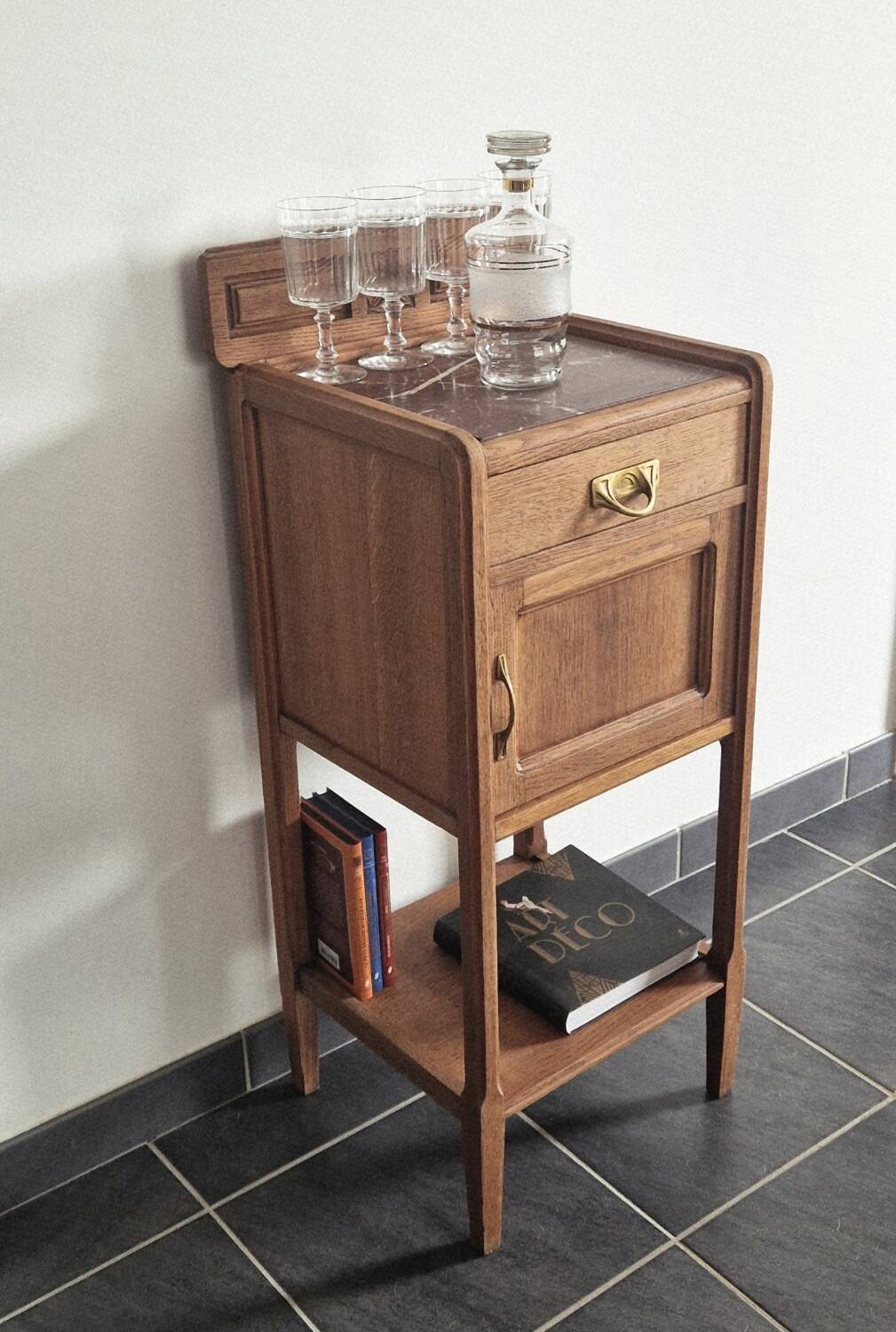 Art Deco style bedside table in solid oak, 1930s