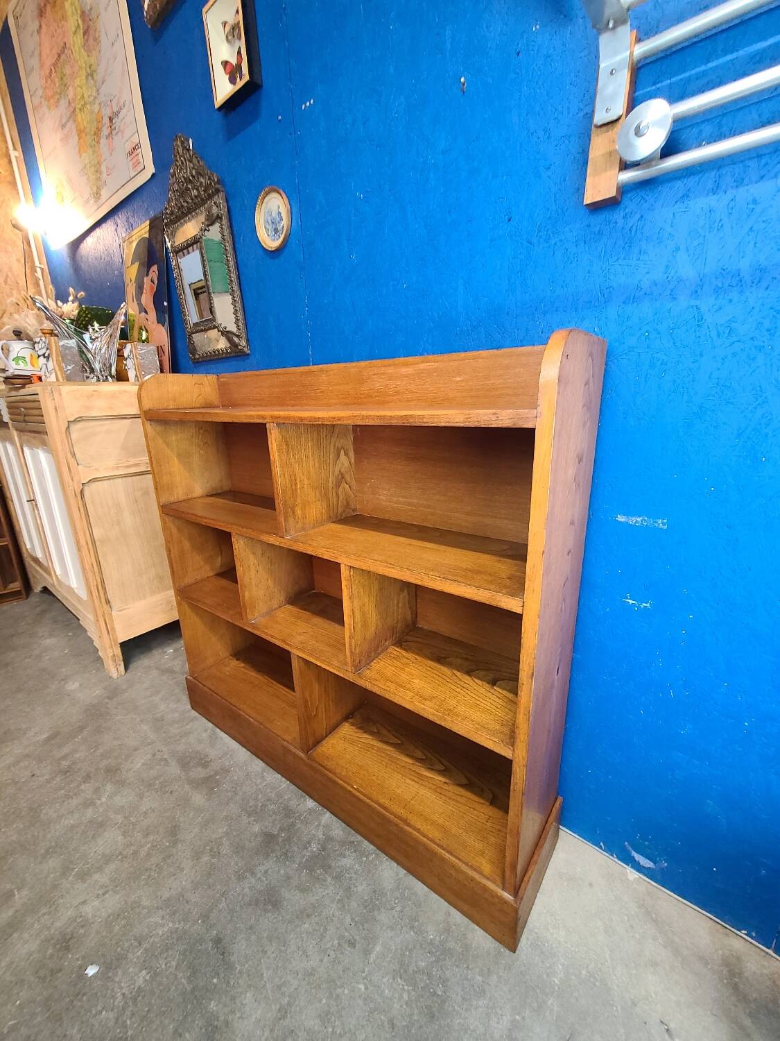 Large shelf, vintage solid oak bookcase from the 60s