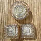 2 square ceiling lights in amber glass, 70s-80s