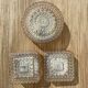 2 square ceiling lights in amber glass, 70s-80s