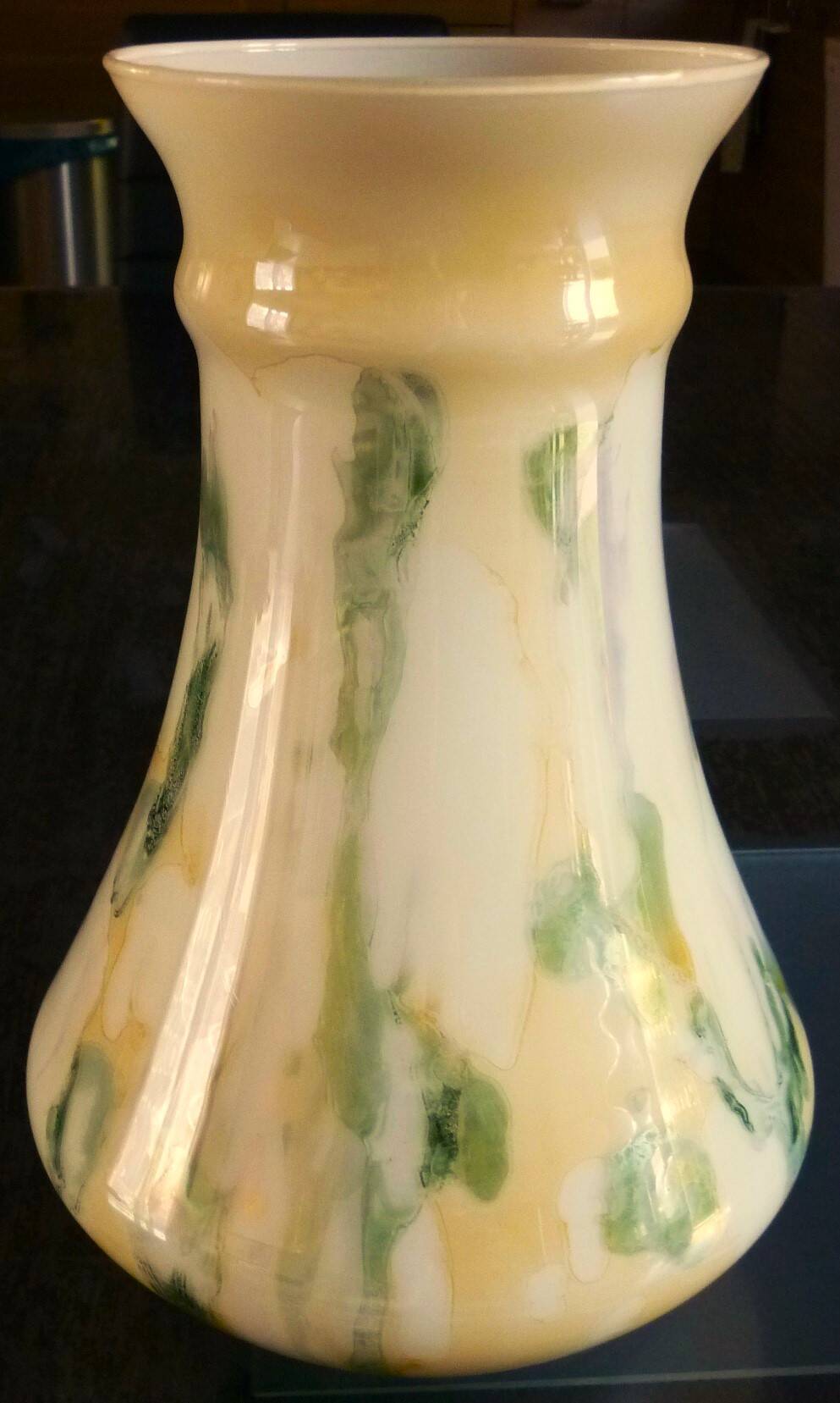 Large vase, blown glass with colored inclusions, Murano design from the 80s