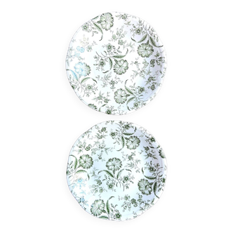 2 assiettes plates Gien x Enoch Wedgwood en faïence verte, service "Wildflower"