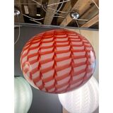 Contemporary Red and White Sphere Pendant in Glass