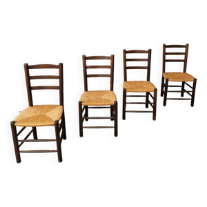 4 chaises bois et paille
