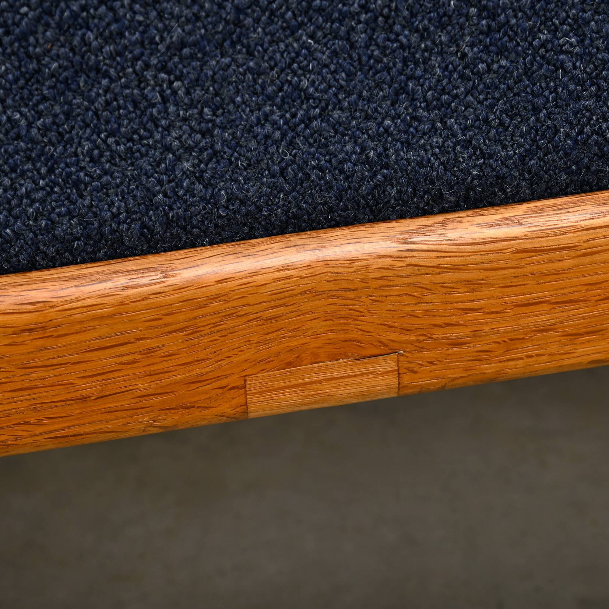 Scandinavian Daybed in Oak and dark Blue bouclé fabric with Leather accents