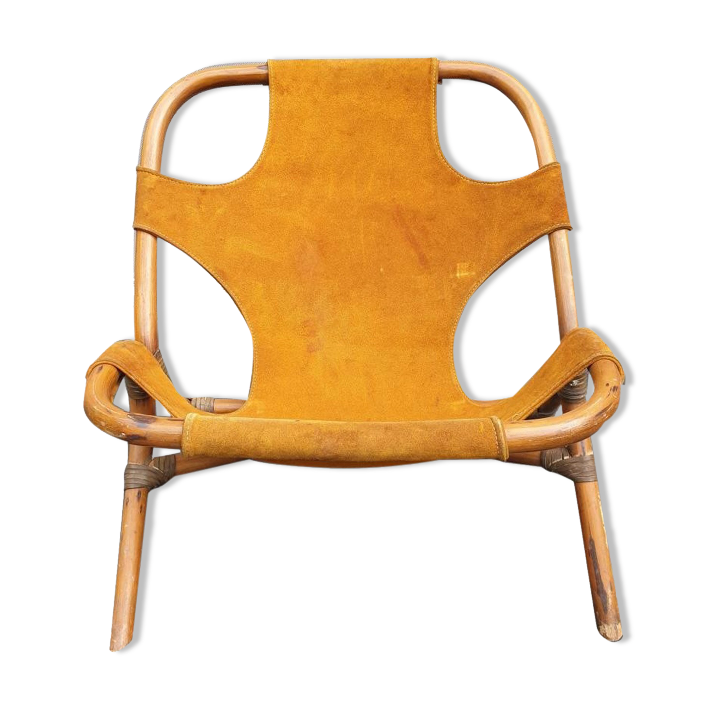 Armchair 1960 bamboo and suede leather