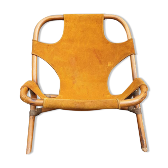 Armchair 1960 bamboo and suede leather