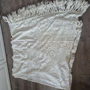 dessus de lit couverture vintage en crochet avec franges sur les bords