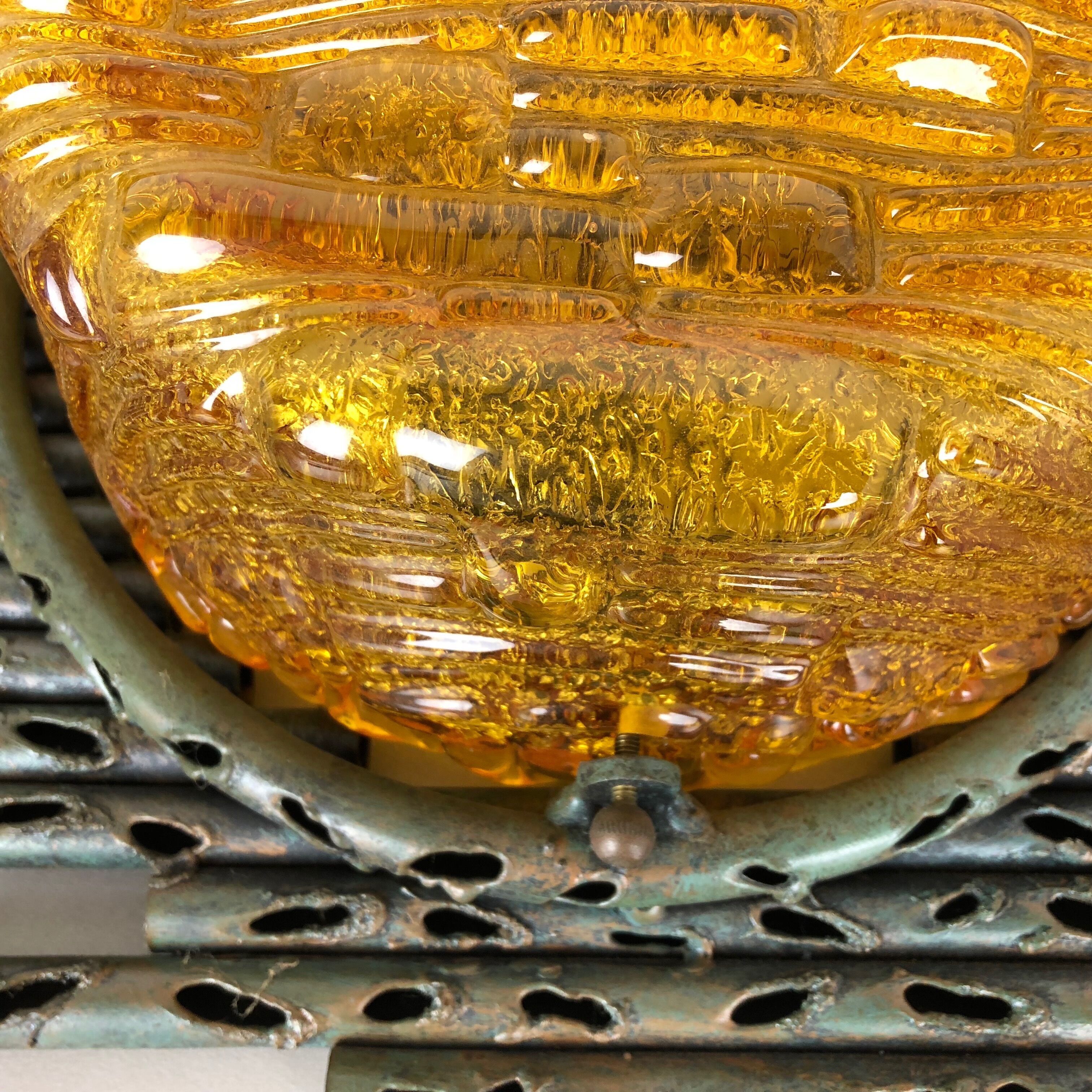 Brutalist Copper Wall Scones Light with Glass by Marcello Fantoni, Italy, 1960s