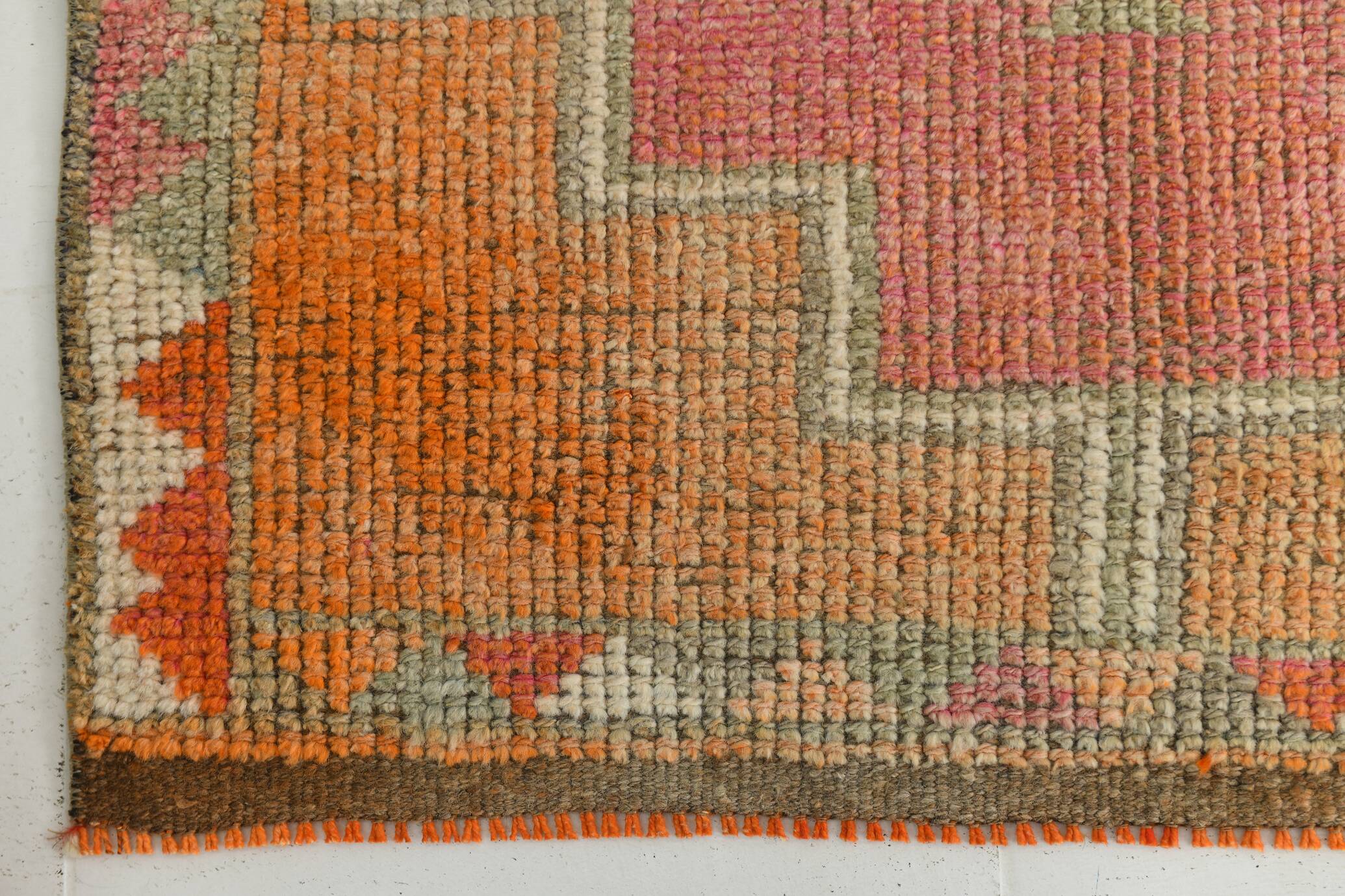 Tapis runner vintage, tons pastel délavés et motifs ethniques, 95x350Cm