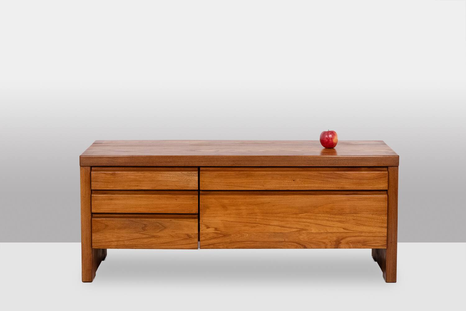 Pierre Chapo. Low chest of drawers in blond elm. Circa 1970.