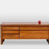 Pierre Chapo. Low chest of drawers in blond elm. Circa 1970.