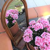 Arched rattan mirror with shelf/vintage 60s-70s