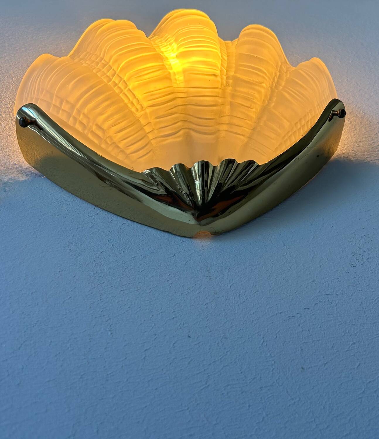 Vintage wall lamp, brass and sandblasted glass, France 1960
