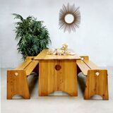 Midcentury Swedish pine wood benches dining set