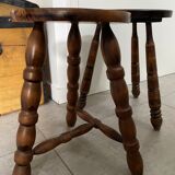 Set of two tripod stools in turned wood