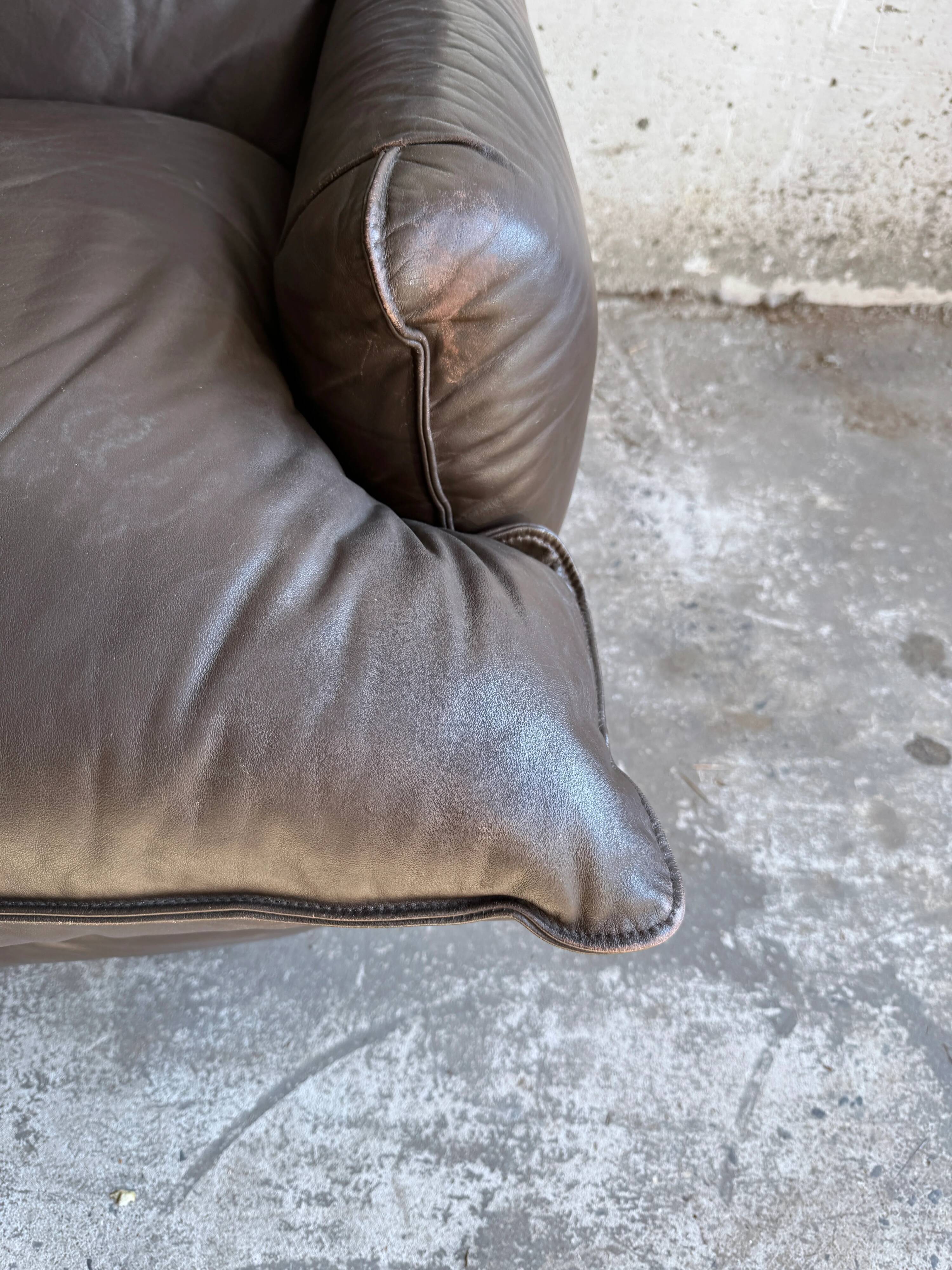 Michel Cadestin 1970s Dark Brown Leather 4-Piece Modular Sofa for Airborne