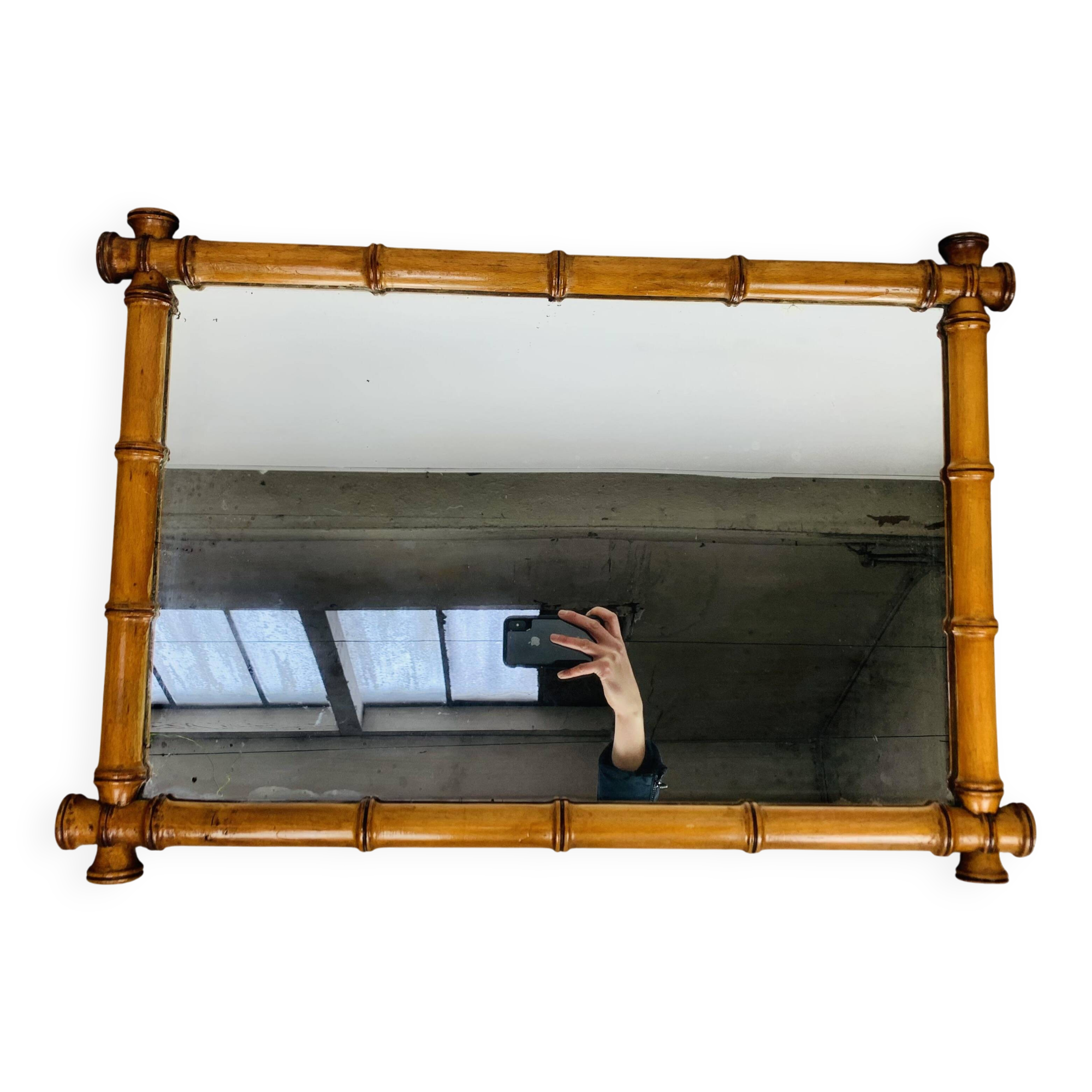 Miroir au mercure, bois effet bambou, fin XIX début XX ème