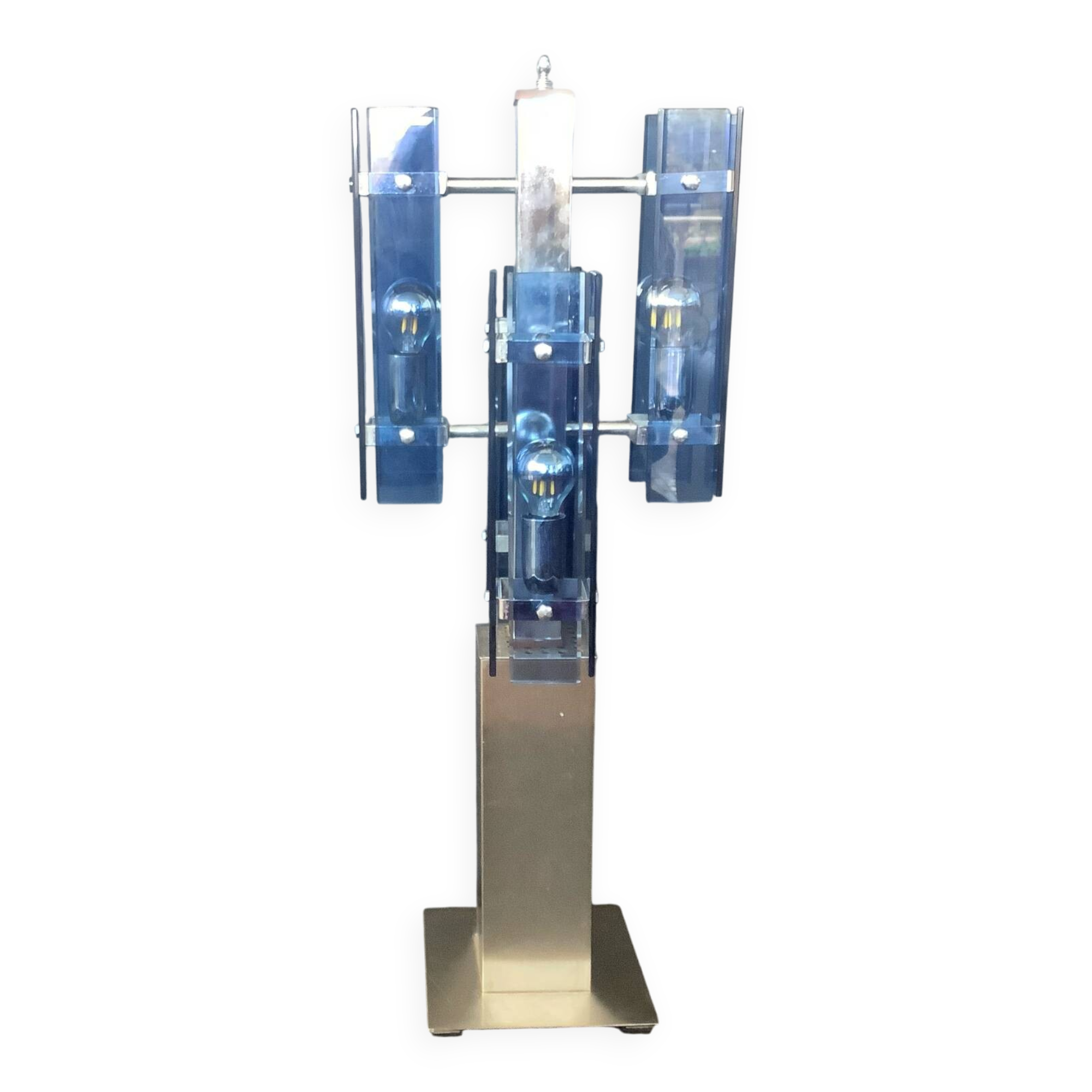 Veca Fontana Arte Italy Blue Vintage 70s Chandelier Transformed Lamp