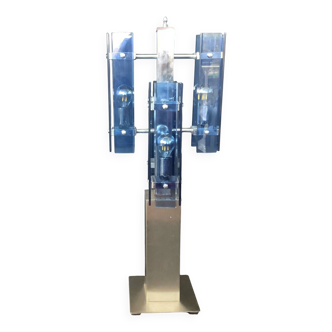 Veca Fontana Arte Italy Blue Vintage 70s Chandelier Transformed Lamp