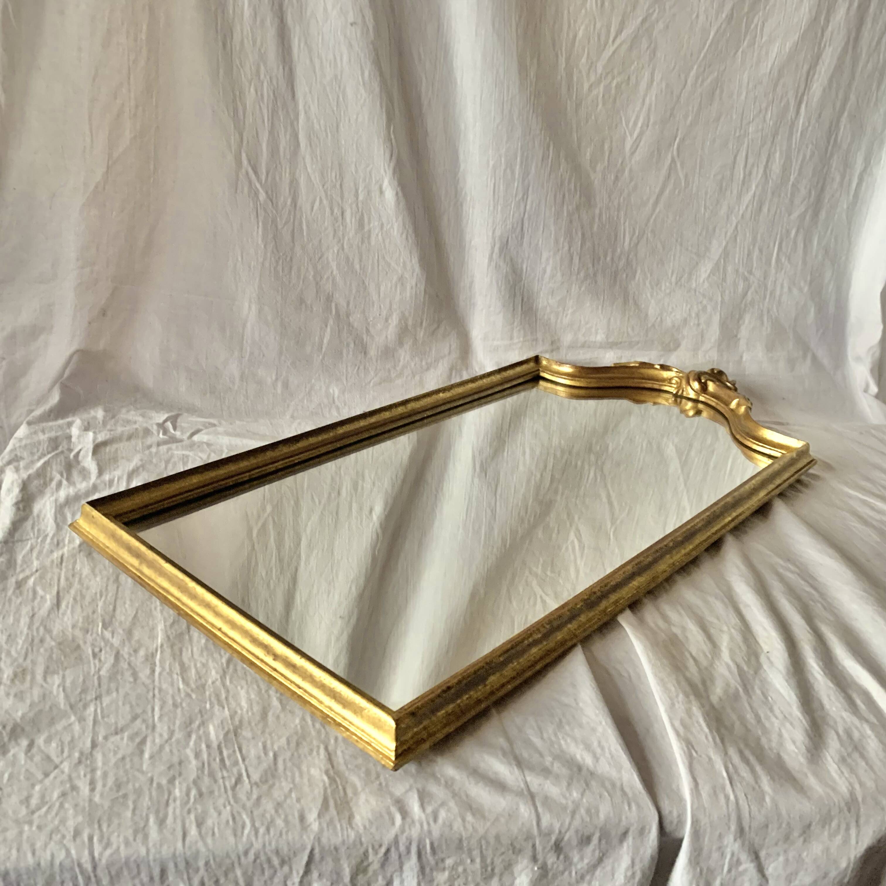 Antique Deknudt mirror in golden resin - 70 x 34 cm