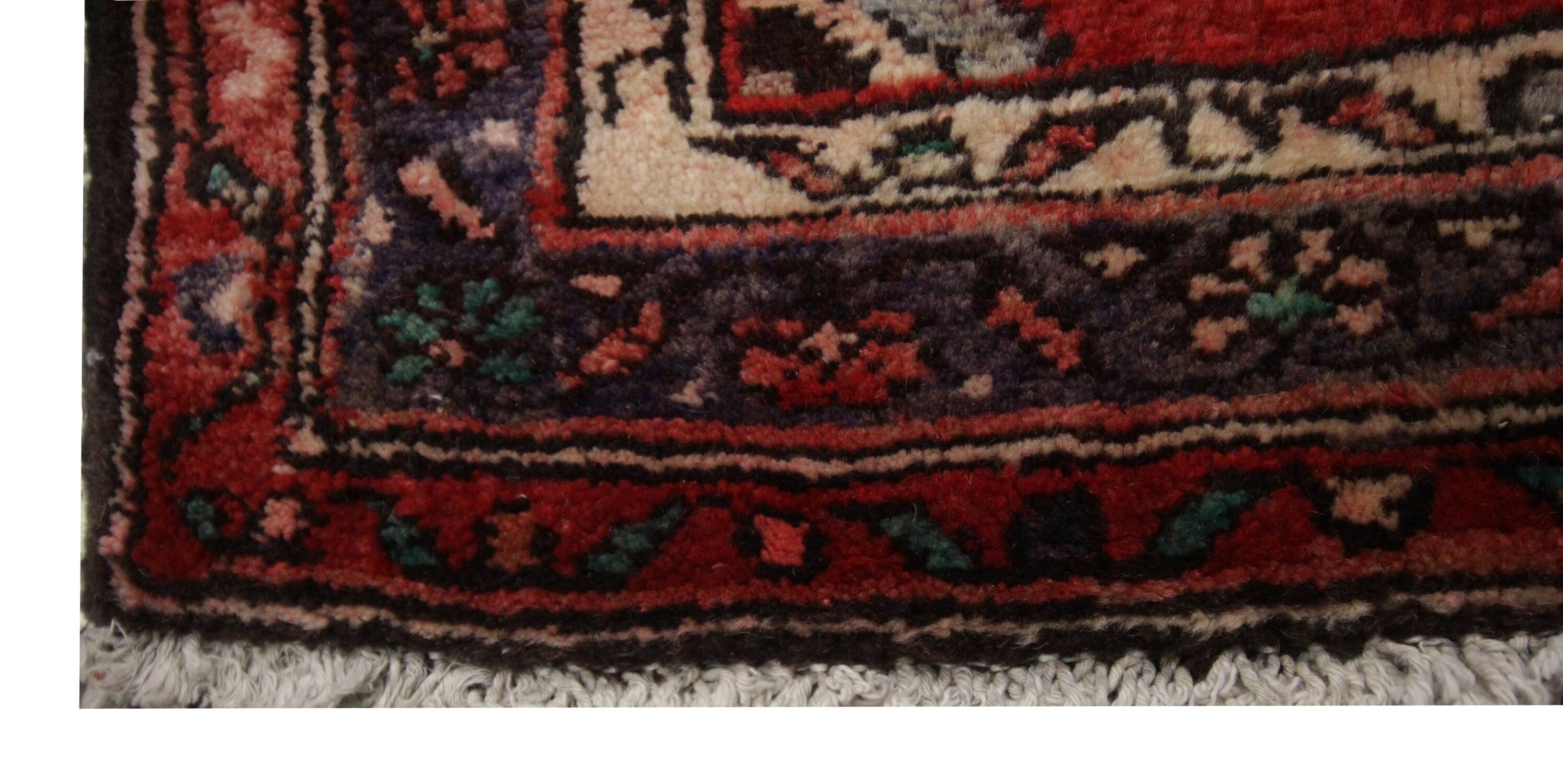 Vintage Mid-Century Geometric Runner, Hand-Knotted Wool Stair & Hallway Rug