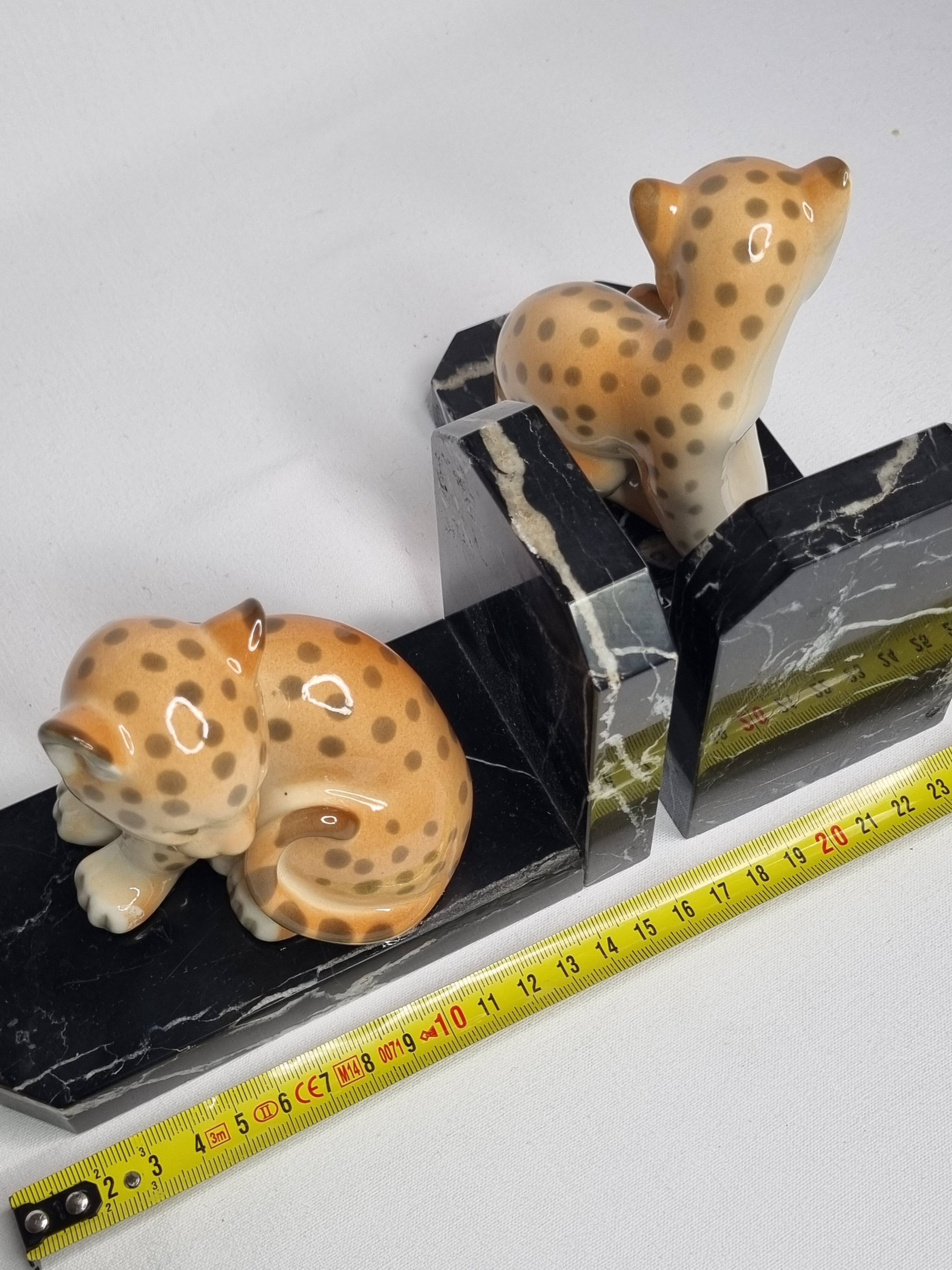 Pair of Lomonosov marble and porcelain bookends