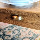 Solid oak farmhouse table with central drawer and extension