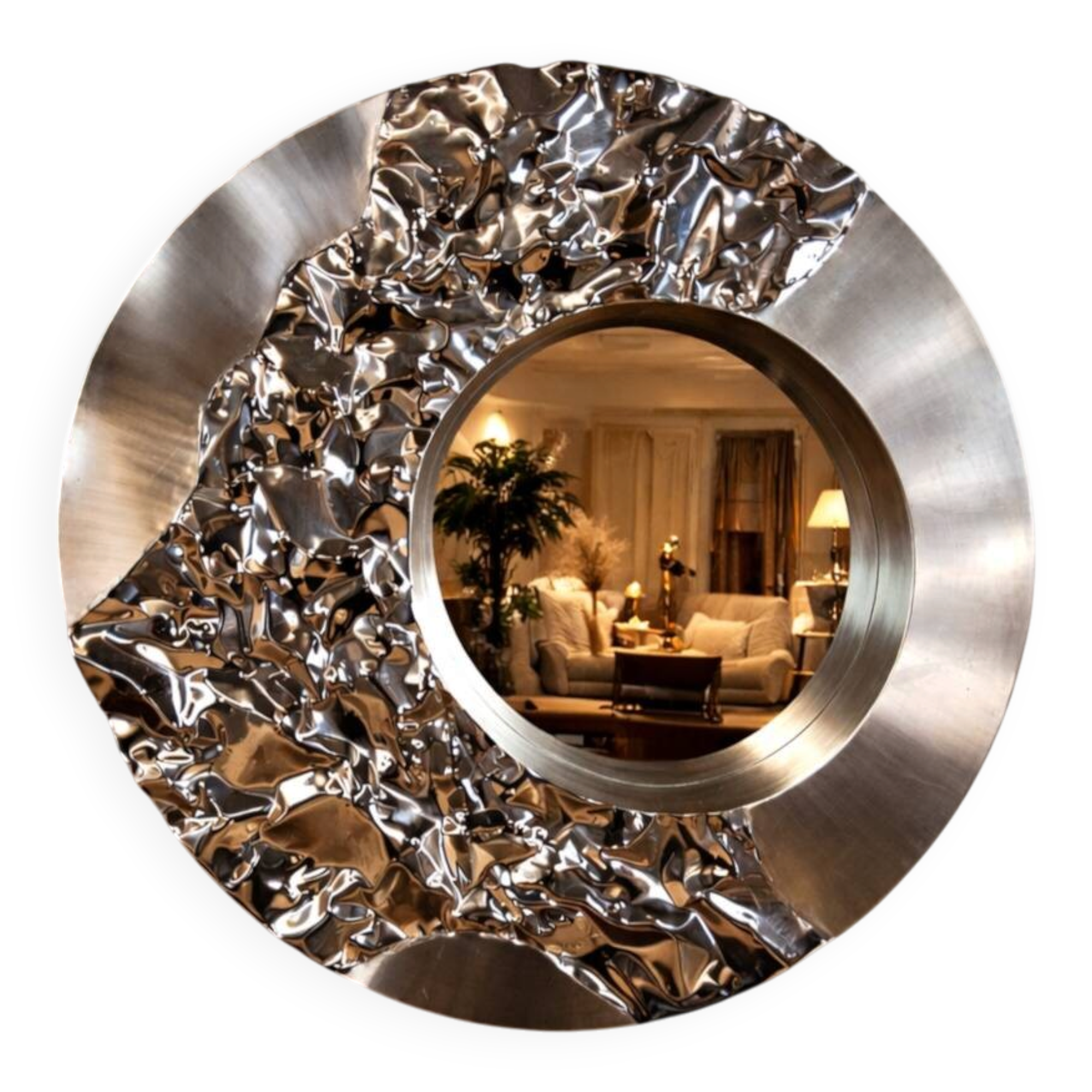 Miroir vintage en chrome organique grand (Miroir de mercure)
